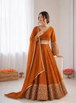 Thumbnail for Prazu Fashion Orange Jatan Silk Thread With Sequence Designer Lehenga