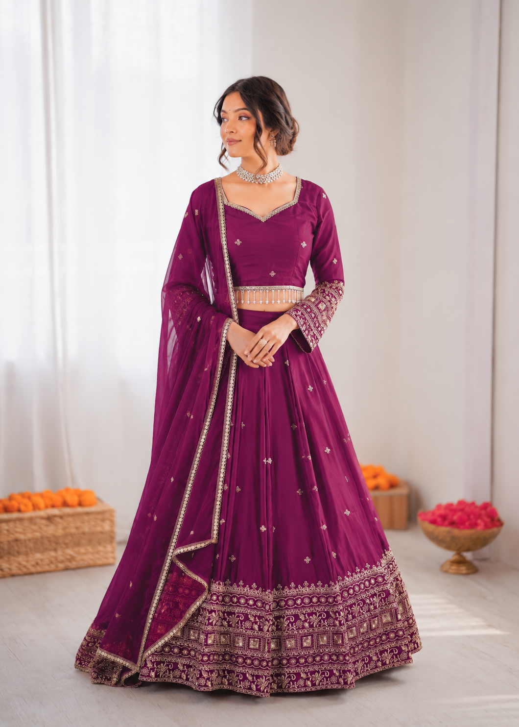 Prazu Fashion Purple Jatan Silk Thread With Sequence Designer Lehenga