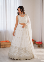 Thumbnail for Prazu Fashion Off White Georgette Thread With Sequence Designer Lehenga