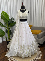 Thumbnail for Prazu Fashion Off White Georgette Thread With Sequence Designer Lehenga