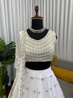 Thumbnail for Prazu Fashion Off White Georgette Thread With Sequence Designer Lehenga