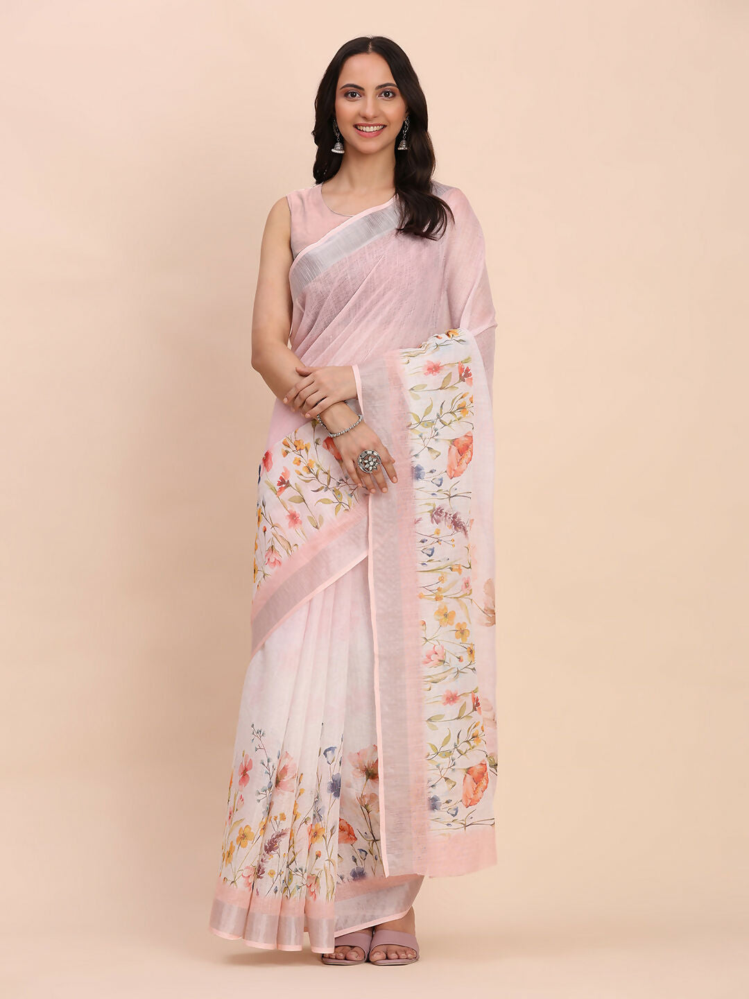 Astita Linen Cotton Light Pink Saree
