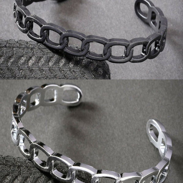 NVR Men's Set of 2 Silver & Black Rhodium-Plated Metal Cuff Bracelet - Distacart