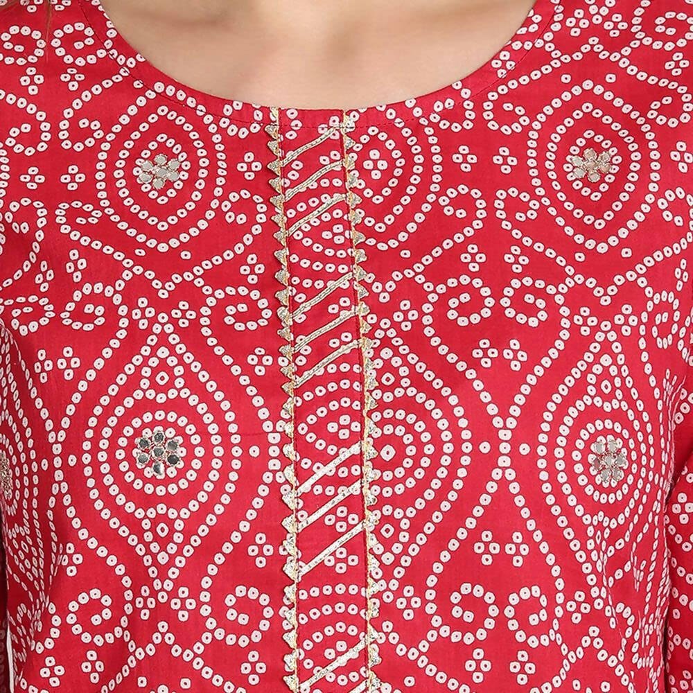 Anubhutee Women Bandhani Printed Red Kurta with Trousers - Distacart