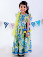 Thumbnail for Lil Drama Jaipur Print Stylish Cotton Lehanga with Choli and Net Dupatta Set for Girls - Green - Distacart