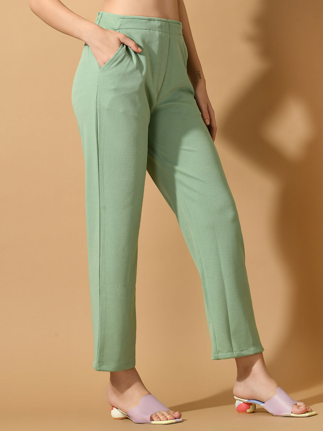 Myshka Women's Green Straight Fit Party Trouser - Distacart