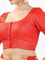 Thumbnail for Joban Fashion Red Brocade Padded Blouse With Round Neck Elbow Sleeves
