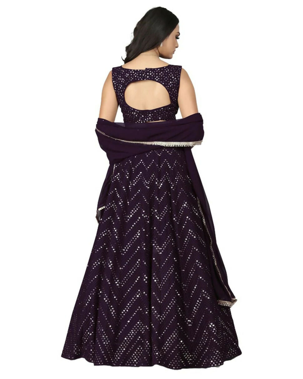 Jyoti Fashion Wine Thread with Sequence Embroidery Faux Georgette Lehenga Choli with Dupatta - Distacart