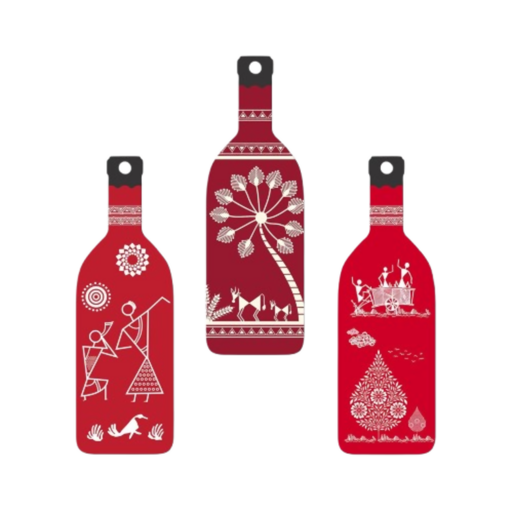 Artvibes Tribal Warli Art Decor Bottle shaped Wooden Wall Hanging