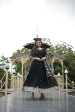 Thumbnail for Aayaa Designer Embroidery Zari Sequins-Work Faux Blooming Georgette Suit - Black - Distacart