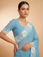 Thumbnail for Joban Fashion Sky Blue Candy Crush Party Wear Sarees - Distacart