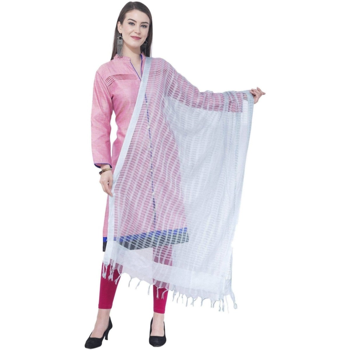 A R SILK White Color Regular dupatta Cota cotton Dupattas and Chunnis