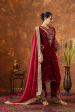 Thumbnail for Joban Fashion Deep Maroon Velvet Embroidery Kurta Set