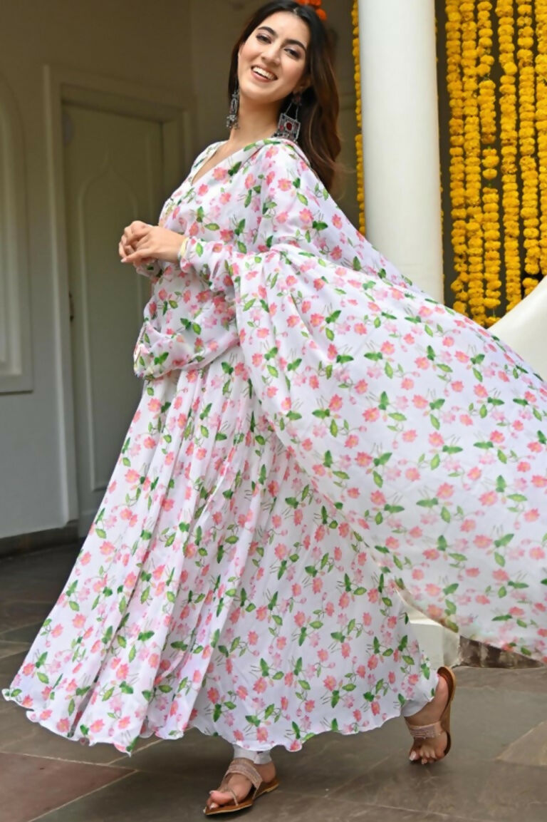 Aastha Fashion Women's Multicolor Faux Georgette Floral Digital Printed Anarkali Dress with Dupatta - Distacart