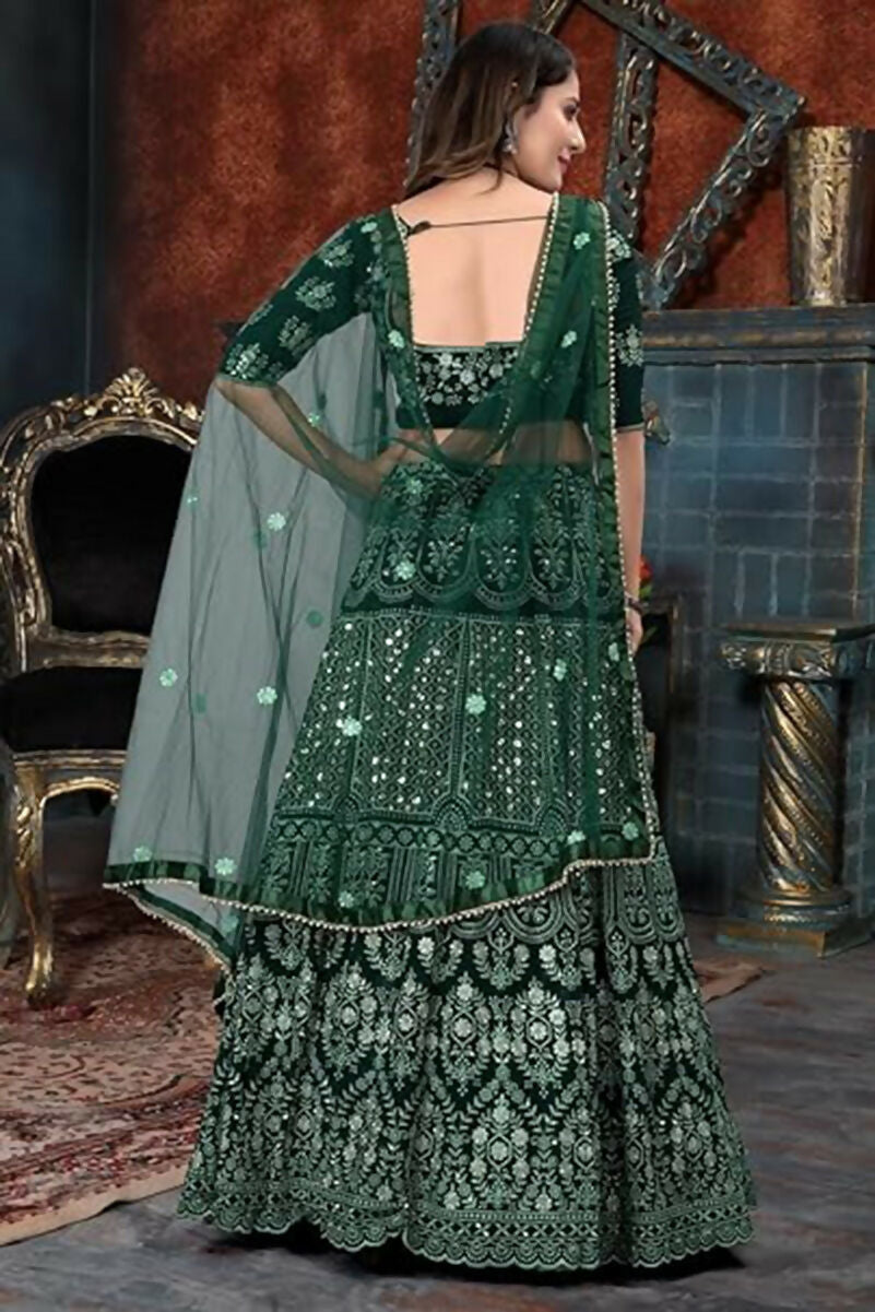 Jyoti Fashion Beautiful Bottle Green Faux Georgette 3MM Sequins with Thread & Jari Embroidery Lehenga Choli with Dupatta - Distacart