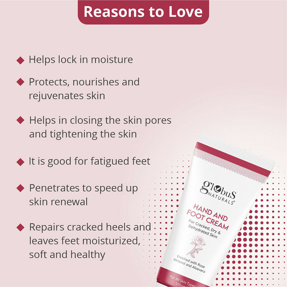 Globus Naturals Nourishing Hand & Foot Cream, Enriched with Rose & Anantmool