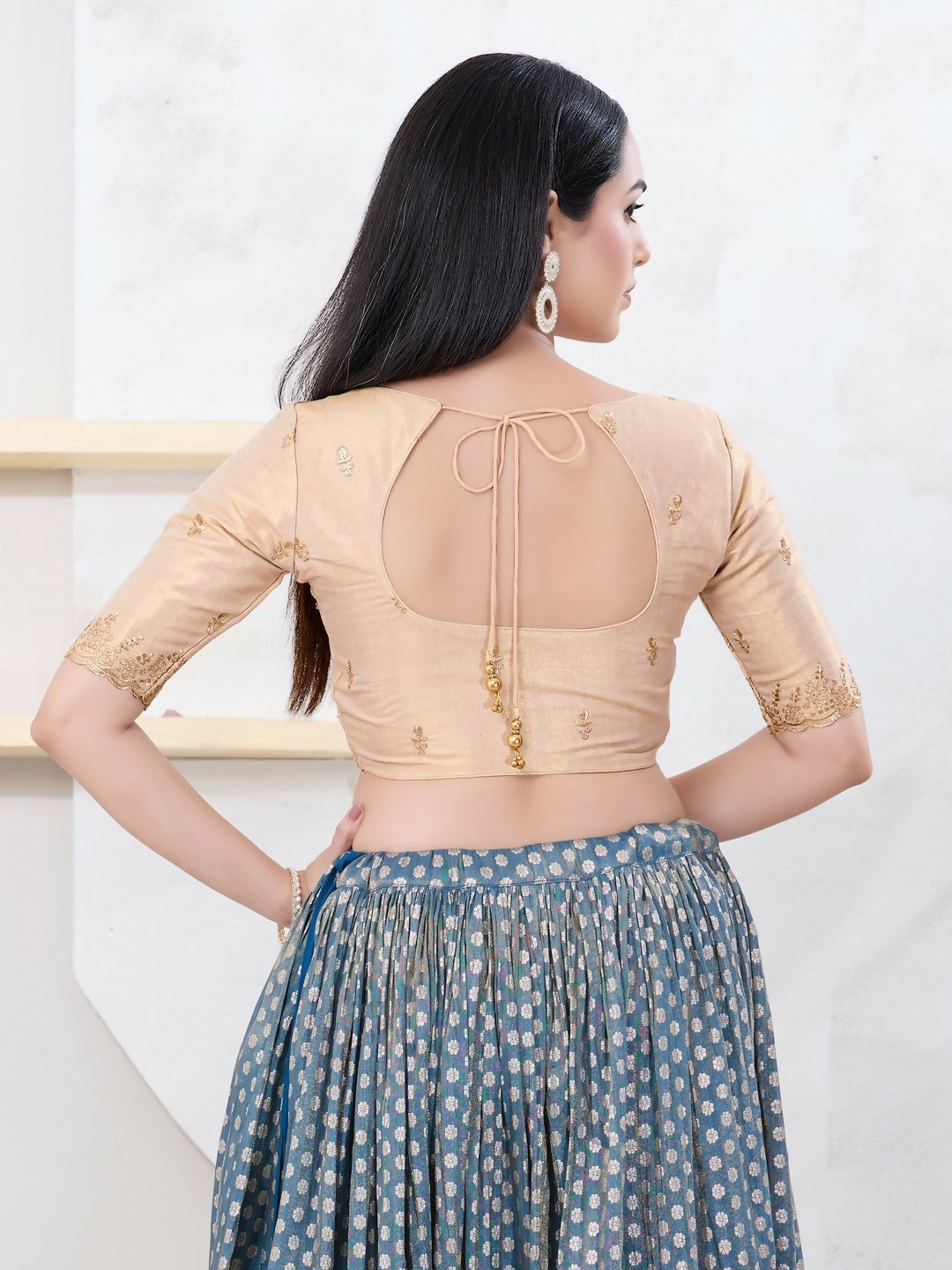 Joban Fashion Light-Gold Shimmer Elbow Sleeveless Front Open Blouse