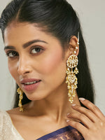 Thumbnail for Nuyug 22 K Gold-Plated Elegant Kundan Studded & Pearl Beaded Crescent Shaped Kanauti Earrings