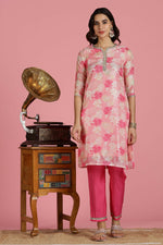 Thumbnail for BulBul Women Pink Floral Printed Kota Doriya Kurta Set