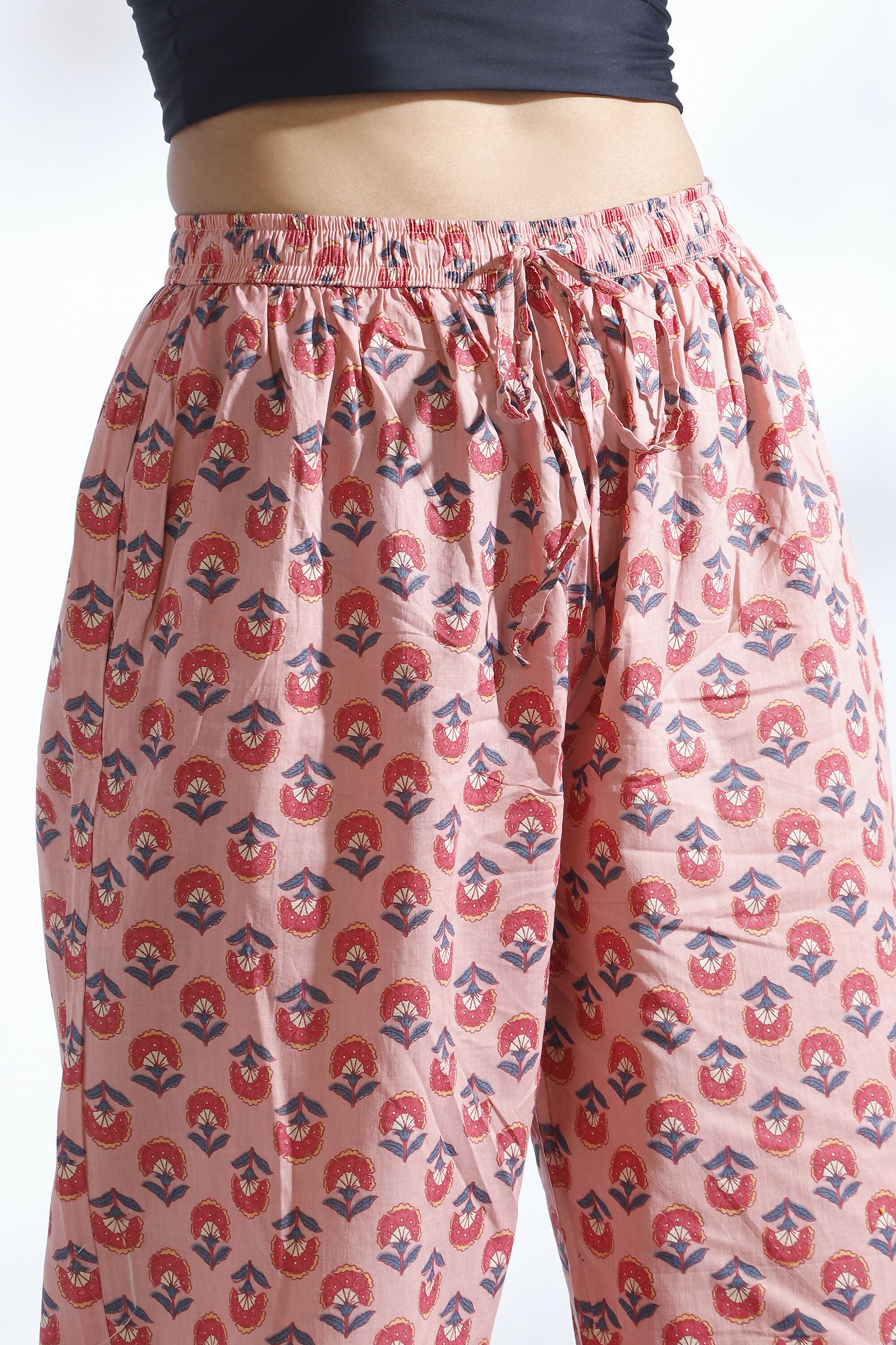 Breathables Women’S Loungewear Long Kurta Co-Ord Set Cotton Pink Indian Motif Butta Print - Dista