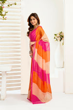 Thumbnail for Vastranavya Multicolor Digital Printed Linen Ready To Wear Designer Saree with Unstitched Blouse - Distacart