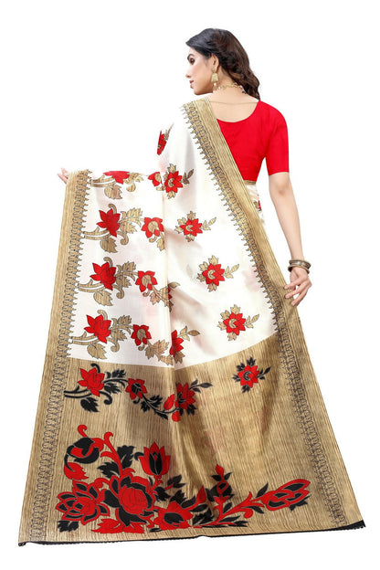 Vamika White Printed Art Silk Saree - Distacart