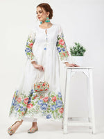 Thumbnail for Cheera Women Stylish Hand Chikenkari And Digital Printe Cotton Organza Flared Anarkali Kurta - White - Distacart