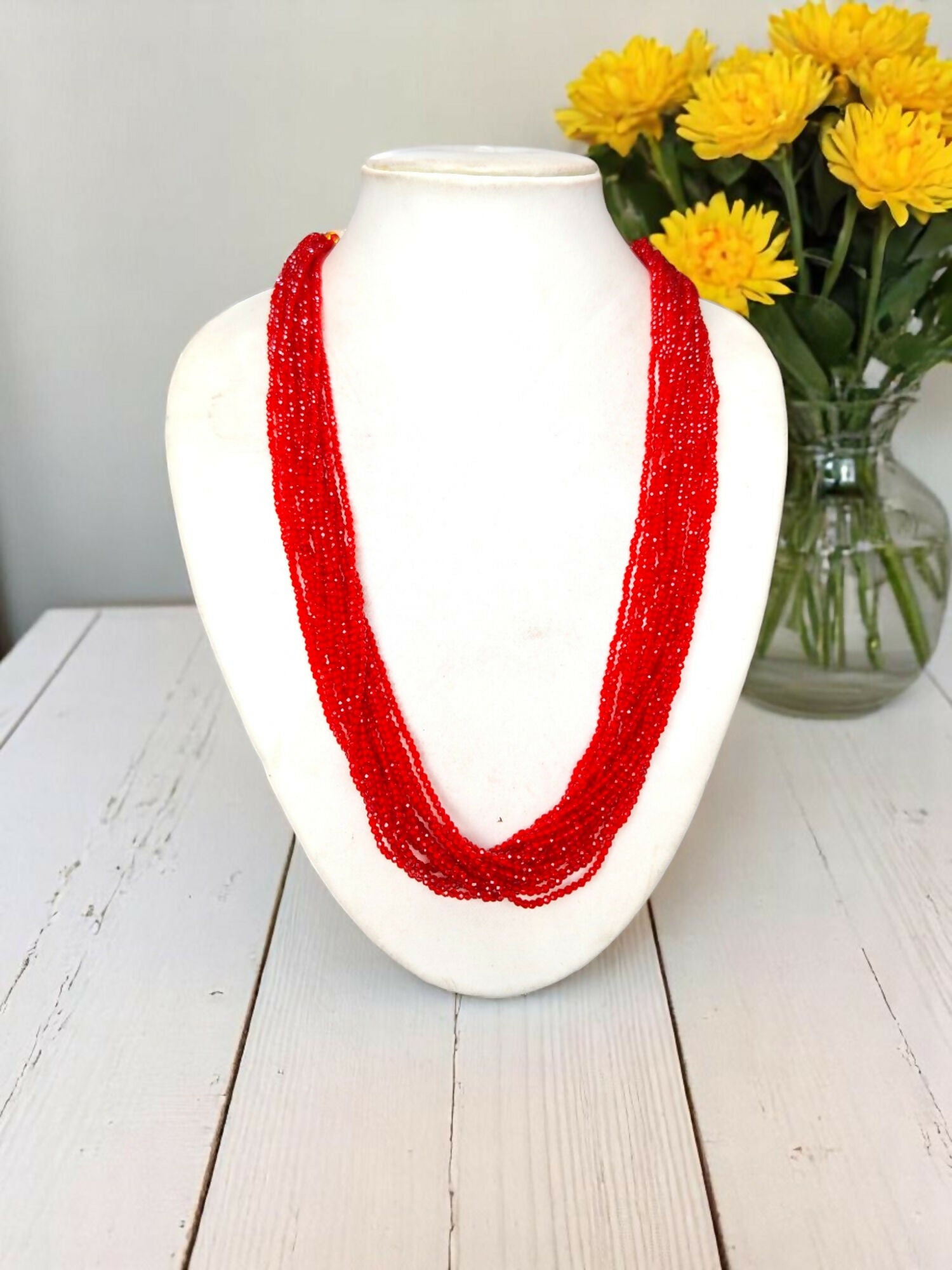 Inhanns Crystal Beads Luxe Edition – Multi-Layered Necklace - Red - Distacart