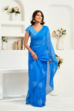 Thumbnail for Vastranavya Blue Digital Printed Linen Ready To Wear Designer Saree with Unstitched Blouse - Distacart