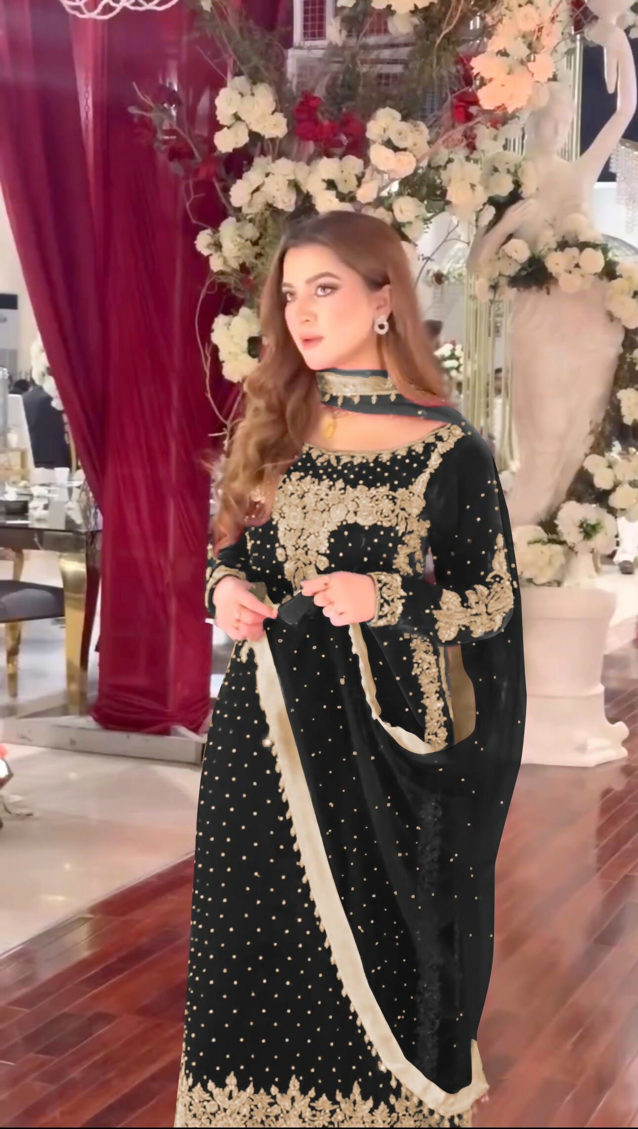 Joban Fashion Black Velvet Sequence Embroidery Work Kurta Set
