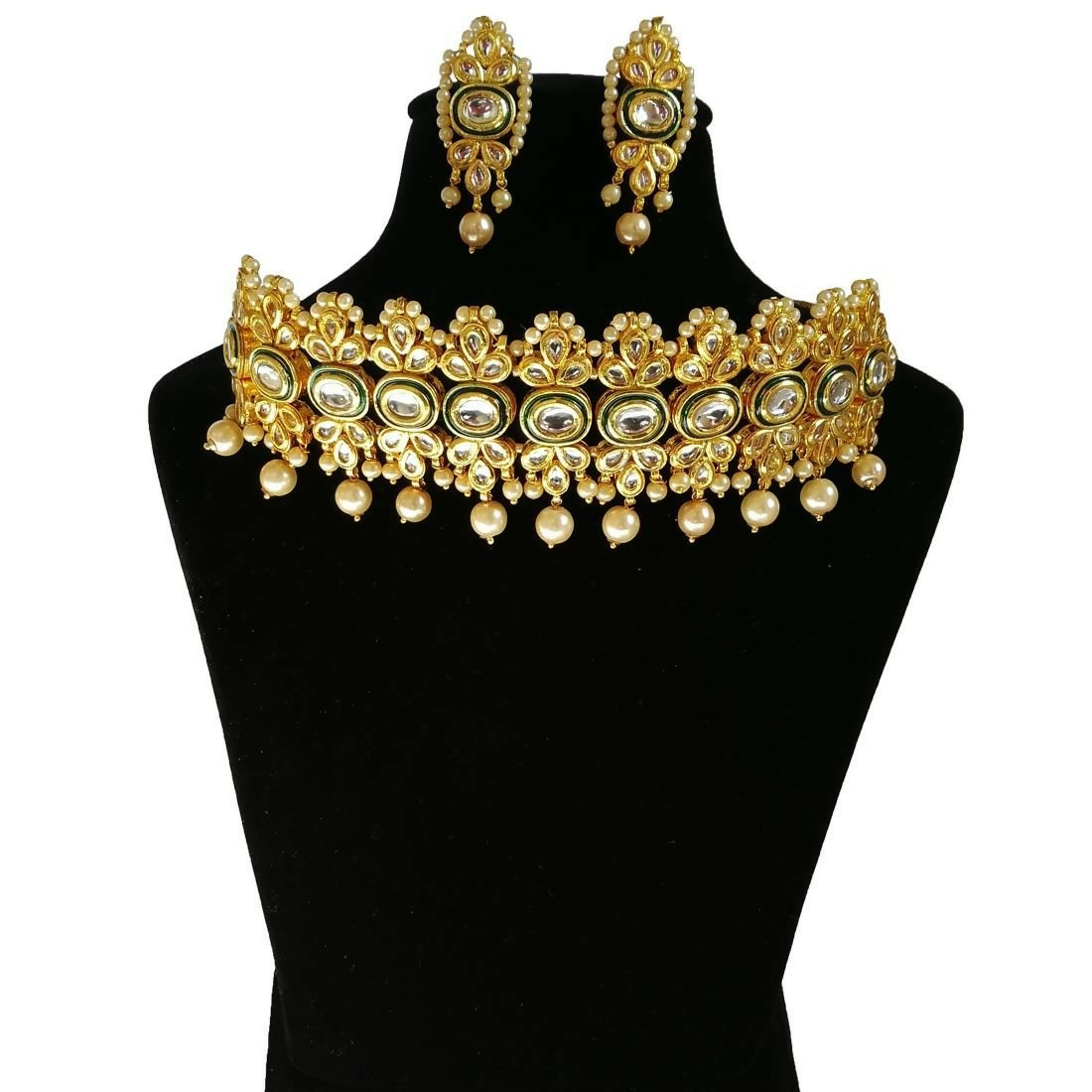 Joban Fashion Hand Made High Quality Gold Plated Base Metal Alloy Kundan Stone Studded Kundan Jewellery Set - Distacart
