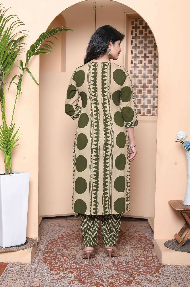 Miravan Womens Straight Polka Dot Printed Green Kurta With Palazzo - Distacart