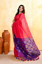 Thumbnail for Piyari Fashion Women's Rani Pink Embellished Cotton Blend Jamdani Saree - Distacart