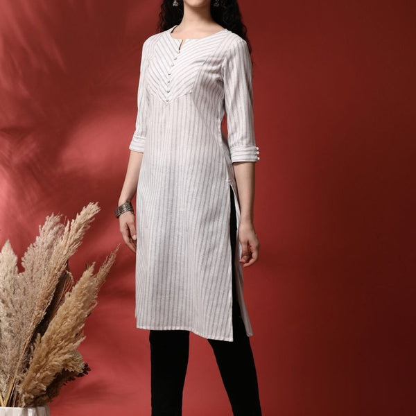 Anouk Striped Notch Neck Pure Cotton Straight Kurta - Distacart
