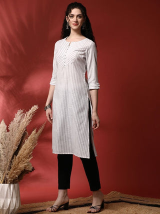 Anouk Striped Notch Neck Pure Cotton Straight Kurta - Distacart