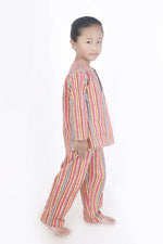 Thumbnail for Breathables Kids Cotton Stripes Print Kurta Pyjama Night Suit - Multicolor - Dista
