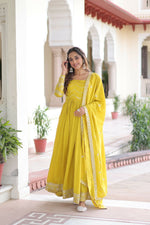 Thumbnail for Joban Fashion Yellow Readymade Kurta Set With Sequence embroidery Work