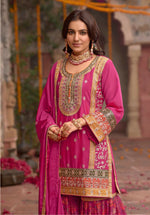 Thumbnail for Anaita Rani-Pink Chinon Readymade Palazzo Suit with Codding Dori & Sequence Work - Distacart