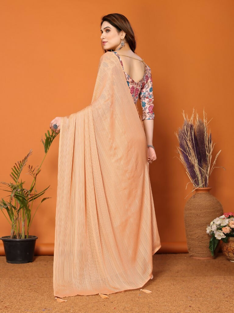 Partywear Designer Orange Polyester Zari Fancy Saree - Starwalk - Distacart