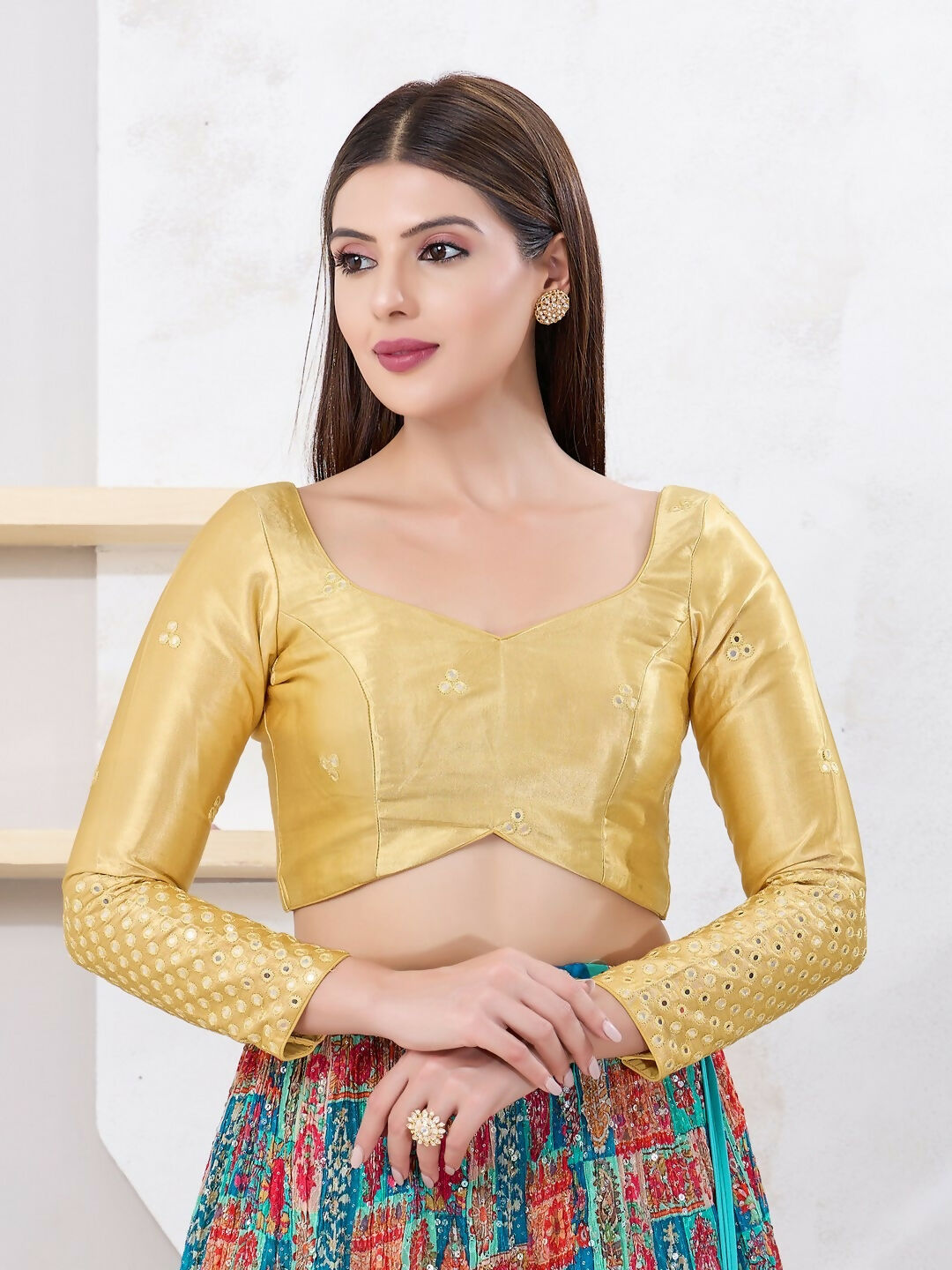 Joban Fashion Gold Gajji Silk Elbow Sleeveless Back Open Blouse