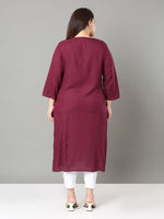 Thumbnail for Sztori Plus Size Floral Yoke Design Thread Work Straight Kurta