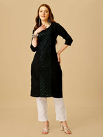 Thumbnail for Jyoti Fashion Women's Black Cotton Blend Embroidered Kurta Pant Set - Distacart