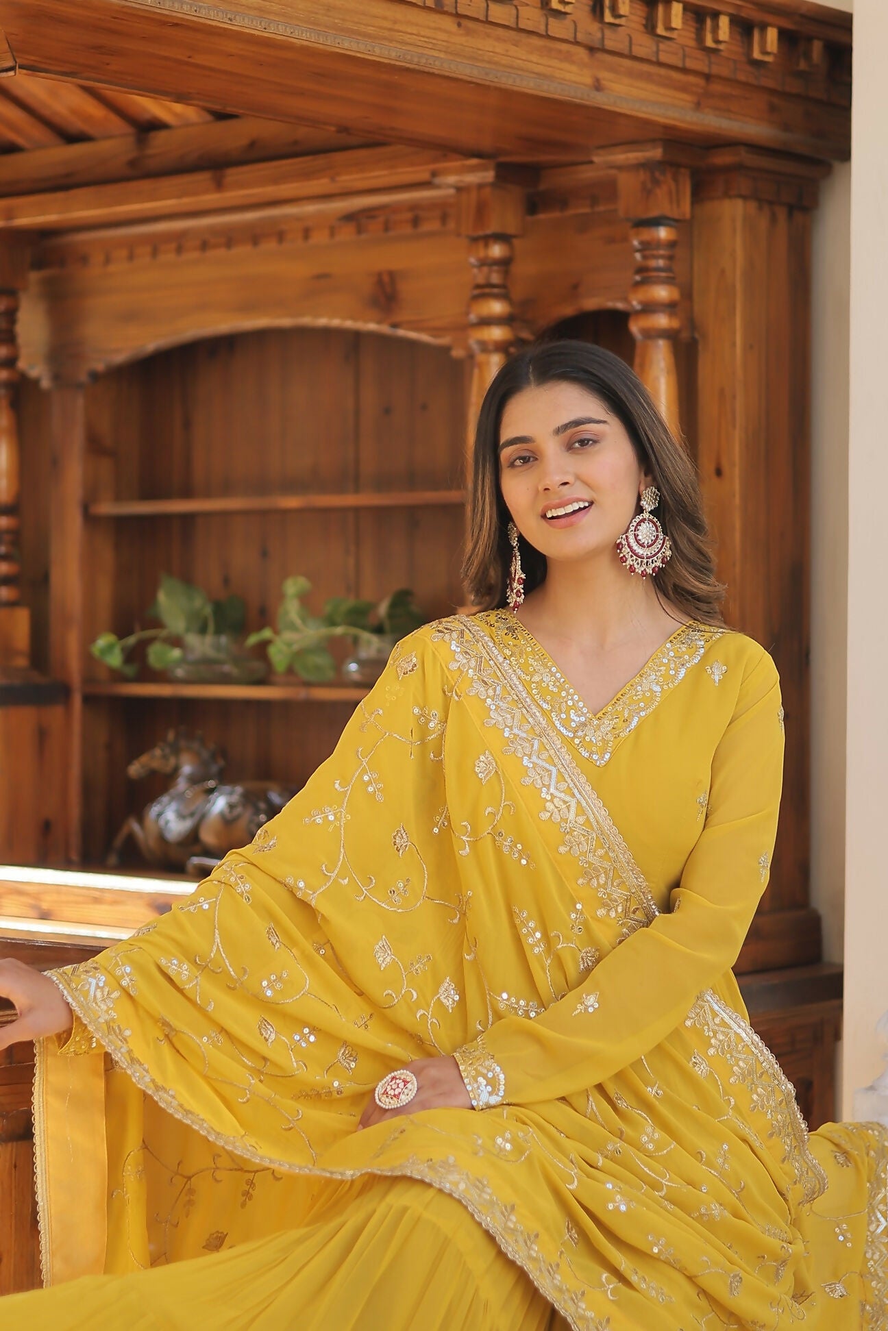 Joban Fashion Yellow Georgette Sequence Embroidery Work Kurta Set