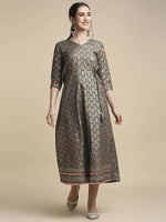 Thumbnail for Anubhutee Women's Cotton Grey A-Line Maxi Casual Dress - Distacart