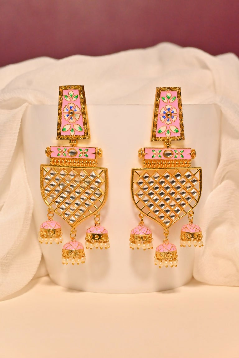 Pink Traditional Gold-Polished Meenakari Jhumka Jhumki Earrings Indian Jewellery For Women Girls By House of Ree - Distacart