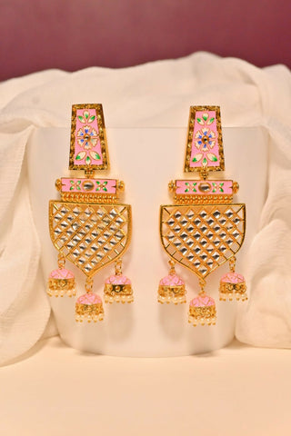 Pink Traditional Gold-Polished Meenakari Jhumka Jhumki Earrings Indian Jewellery For Women Girls By House of Ree - Distacart
