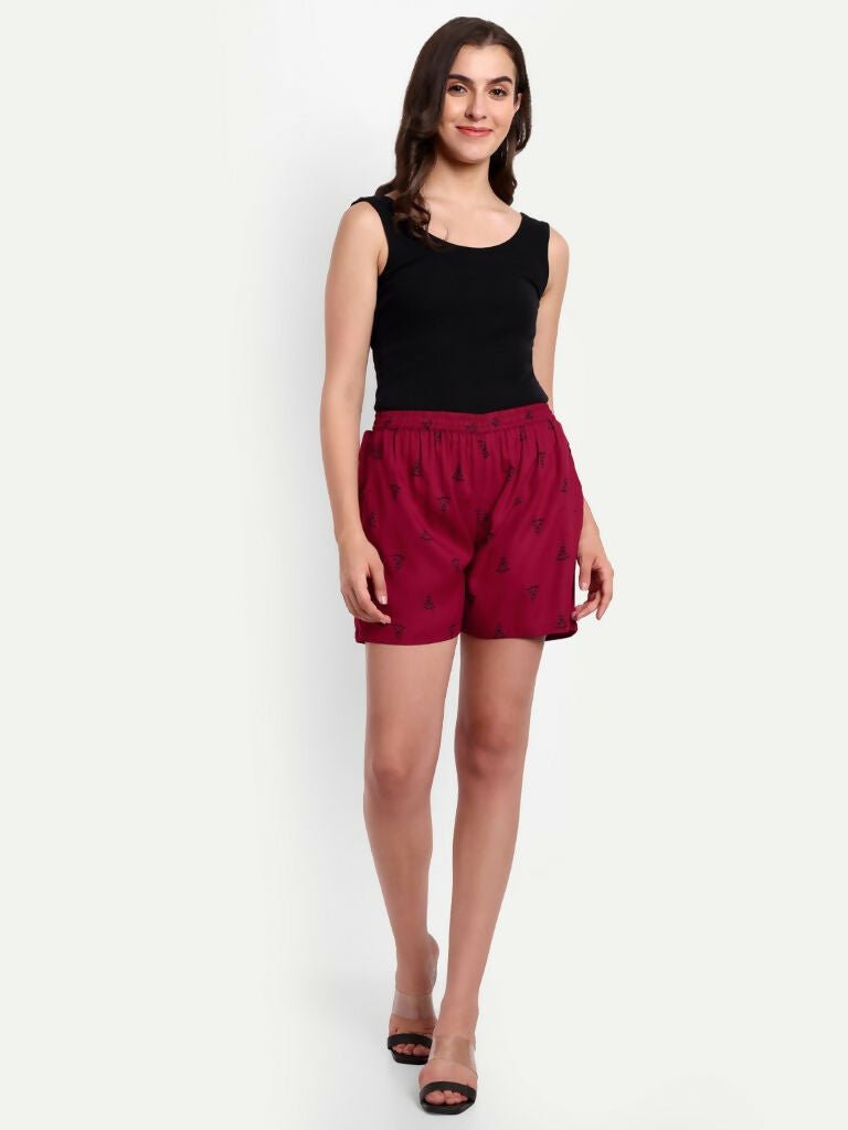 Alvano Beautiful Printed Maroon, Green Bermuda Shorts, Night Shorts, Regular Shorts, Boxer Shorts, Beach Shorts, Basic Shorts - Distacart