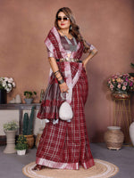 Thumbnail for Aastha Fashion Red Linen Weaving Saree - Distacart
