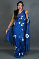 Thumbnail for Exclusive Collection Blue Pure Cotton Saree With Sunflower Design