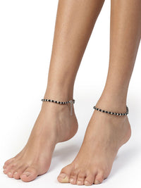 Thumbnail for NVR Women's Evil Eye Black & Silver Anklets - Distacart